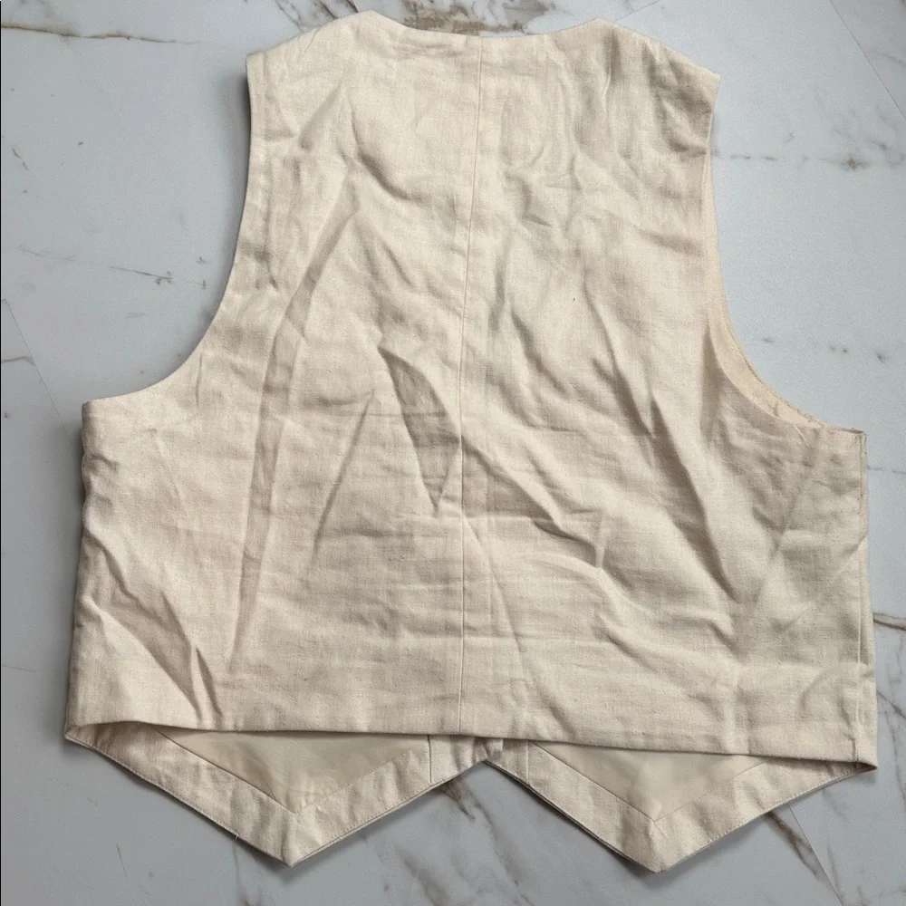 American Eagle Linen Blend Cream Vest Sz L Boho Festival Natural - Picture 8 of 11